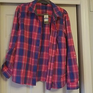 NWT Tommy Hilfiger hot pink blue plaid button-down